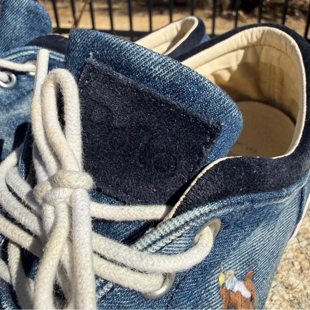 POLO RALPH LAUREN Men's Blue Faxon Classic Low-Top Denim Sneakers Chambray 11 D